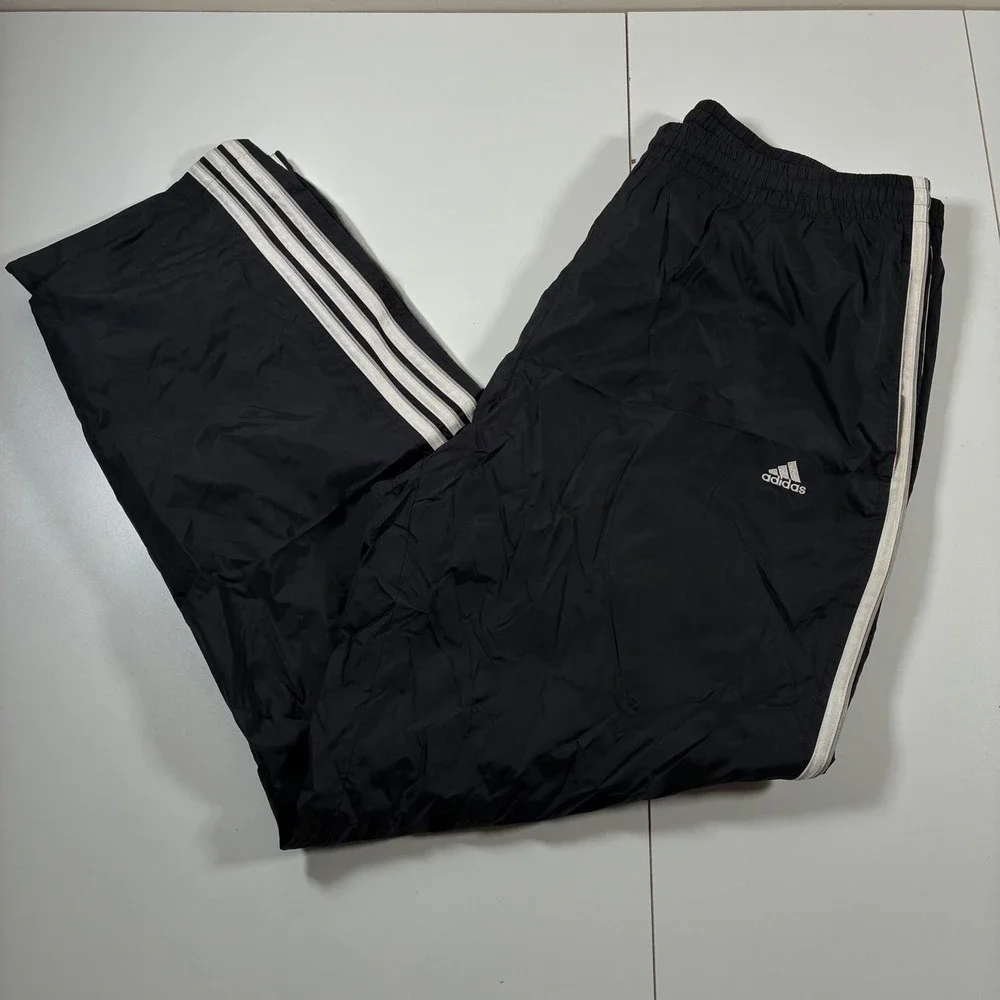 Vintage Adidas Track Pants XL Black 3-Stripe Mesh Lined Windbreaker 90s Y2K